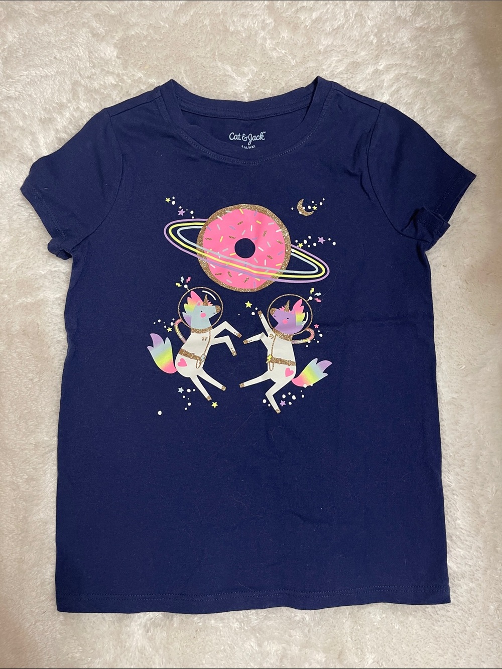 Cat & Jack Navy Tee with Pink Donut Planet & Rainbow Unicorn Astronauts
